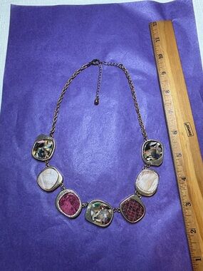 Gold-Tone Multi-Accent Necklace with Pink, Cream and Marble Insets